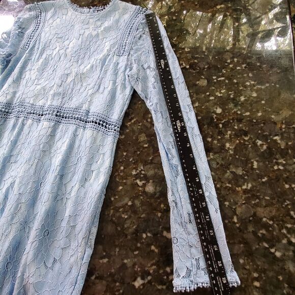 Pretty LittleThing Womens Floral Blue Lace 8 Dress Dusty Blue Transparent NWOT - Picture 7 of 16